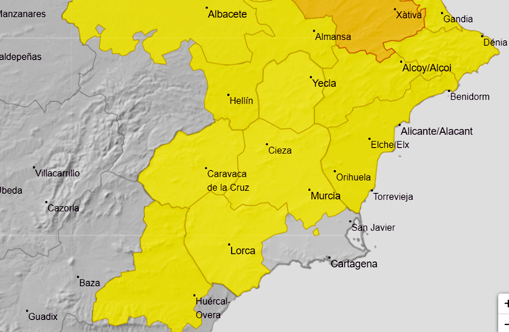 El Valle del Guadalentn, en alerta amarilla por lluvias y tormentas a partir de esta tarde